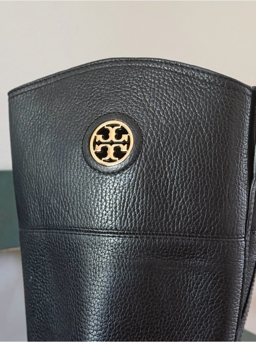Tory Burch Black Tumbled Leather Pull On Junction Equestrian Riding Boots Gold 8 - Picture 5 of 16